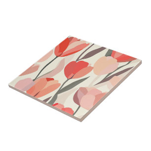 Cool Floral Tulip Ceramic Tiles  For Durable Floor