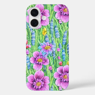 Cool flower garden Colorful pattern Purple Green iPhone 16 Case