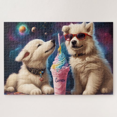 Cool Fluffy Puppies planets milkshake Jigsaw Puzzle