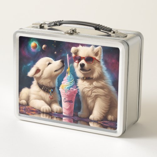 Cool Fluffy Puppies planets milkshake Metal Lunch Box