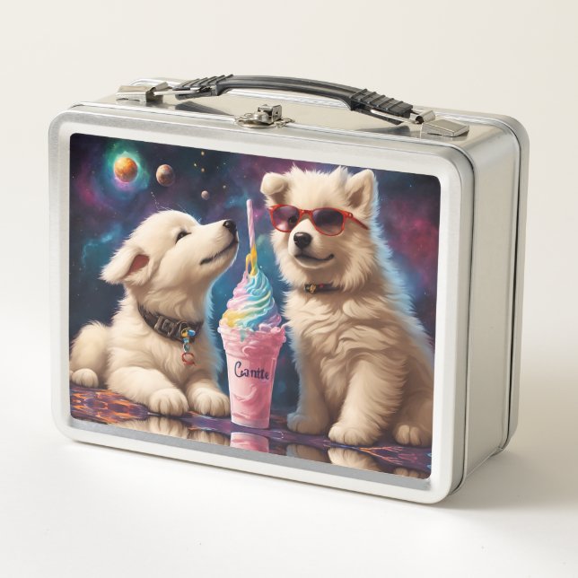 Cool Fluffy Puppies planets milkshake Metal Lunch Box (Front)