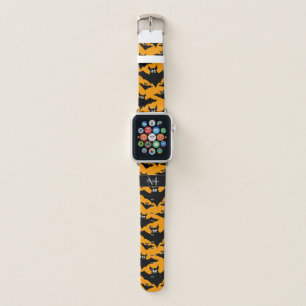 Cool Flying bats Halloween Black orange Monogram Apple Watch Band
