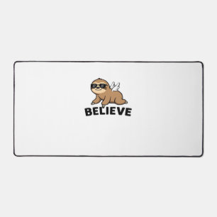 Cool Flying Sloth Believe Funny Motivational Desig Desk Mat
