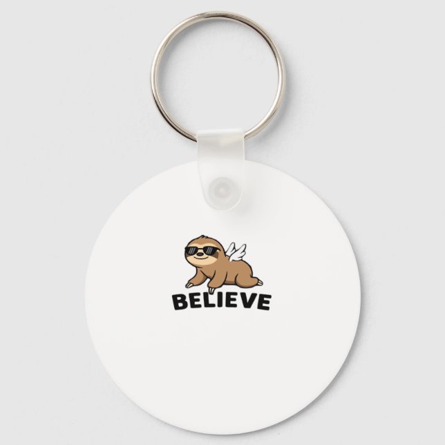 Cool Flying Sloth Believe Funny Motivational Desig Keychain (Front)