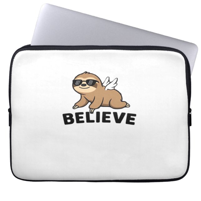 Cool Flying Sloth Believe Funny Motivational Desig Laptop Sleeve (Front)