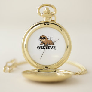 Cool Flying Sloth Believe Funny Motivational Desig Pocket Watch