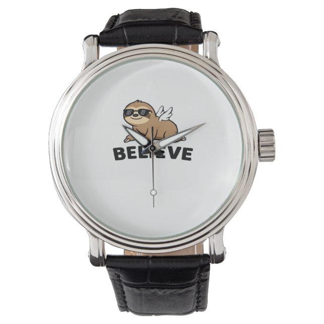 Cool Flying Sloth Believe Funny Motivational Desig Watch (Front)