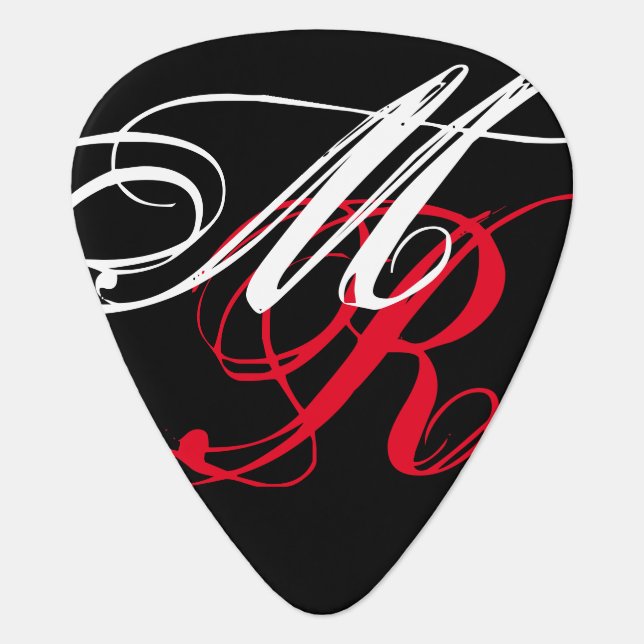 Cool Font Initials on BLACK Guitar Pick (Front)