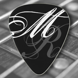 Cool Font Name Initials on Black Guitar Pick