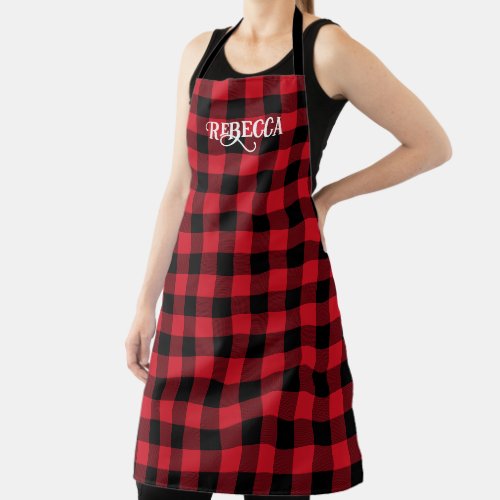 Cool Font Red and Black Buffalo Check Apron