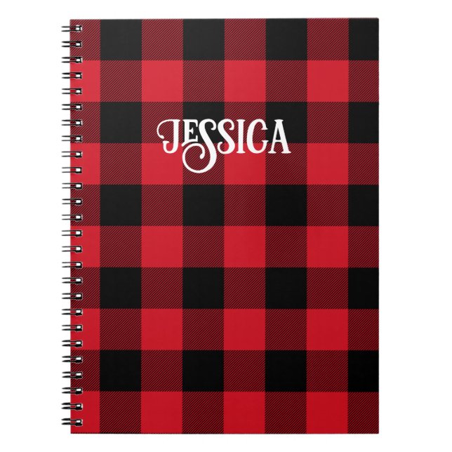 Cool Font Red and Black Buffalo Check Notebook (Front)