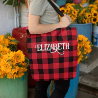  Red and Black Lumberjack Buffalo Plaid Tote Bag for