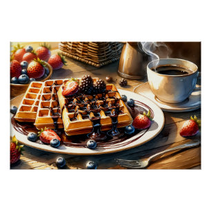 Cool food lovers breakfast waffles poster
