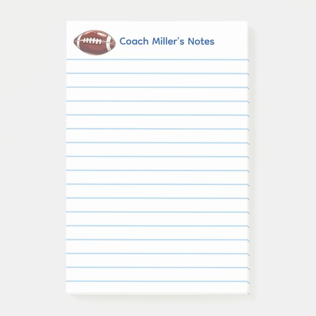 Cool Football Coach Lined Custom Post-it Notes (Front)