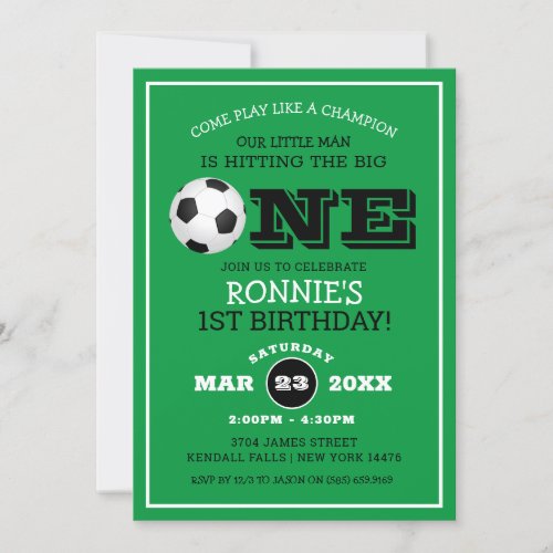 Cool Football Soccer Kids 1st Birthday Invitation