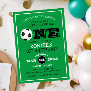 Cool Football Soccer Kids 1st Birthday Invitation