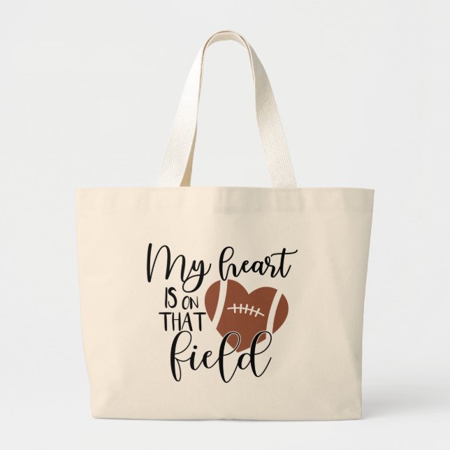 cool Football sports Mom heart field Large Tote Bag (Front)