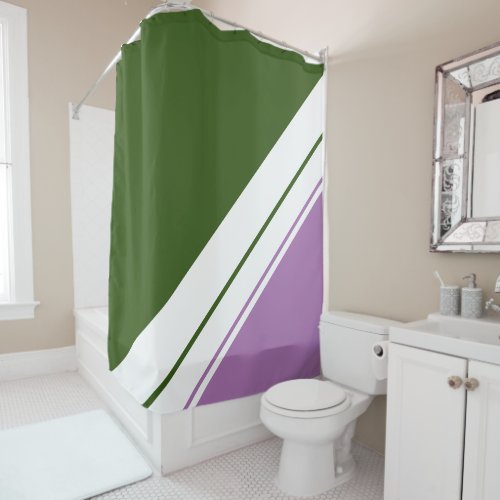Cool Forest Green Lavender White Slant Stripes Shower Curtain