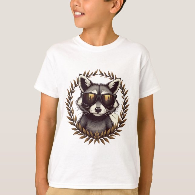 Cool Forest Raccoon in Sunglasses Artwork T-Shirt (Front)