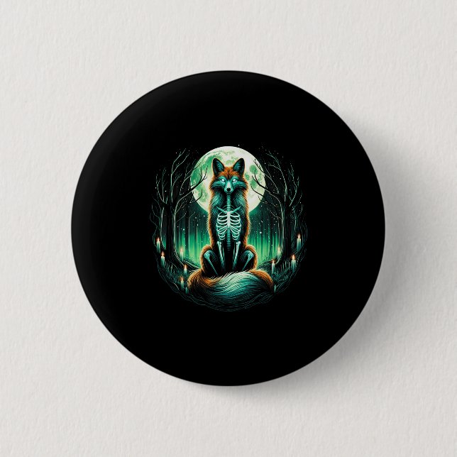 Cool Fox Skeleton Halloween Christmas Birthday  Button (Front)
