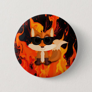 Cool Fox with Sunglasses Fire Paint Button