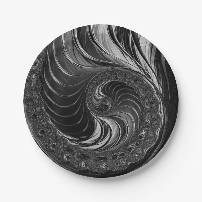 Cool Fractal Metallic Nautilus Golden Ratio Paper Plates (Front)