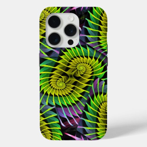 Cool Fractal Neon Spirals iPhone 15 Pro Case