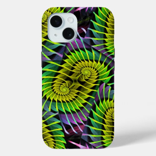 Cool Fractal Neon Spirals iPhone 15 Case