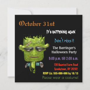 Cool Frank Fright Halloween SQUARE Invitation