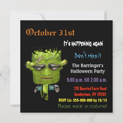 Cool Frank Fright  Halloween SQUARE Invitation