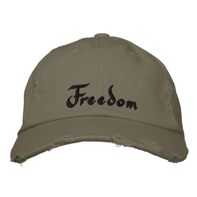 Cool Freedom Quote Black Olive Green Embroidered Baseball Cap (Front)