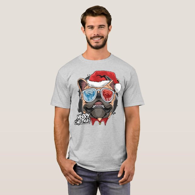 Cool French Bulldog Christmas T-Shirt (Front Full)