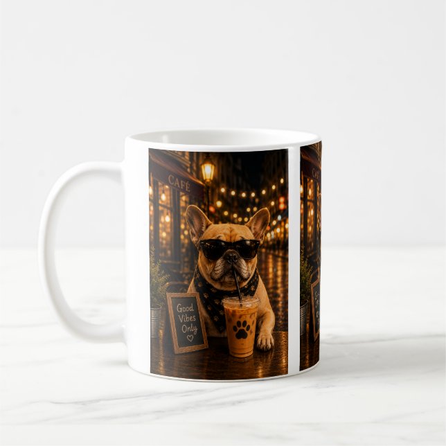 Cool French Bulldog Coffee – “Good Vibes Only” Cut Mug (Left)