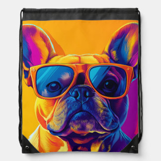 Cool French bulldog dog with sunglasses Drawstring Bag