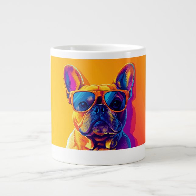 Cool French bulldog dog with sunglasses Giant Coffee Mug (Front)