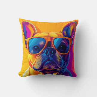 Cool French bulldog dog with sunglasses Throw Pillow