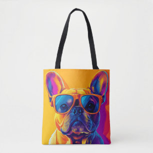 Cool French bulldog dog with sunglasses Tote Bag