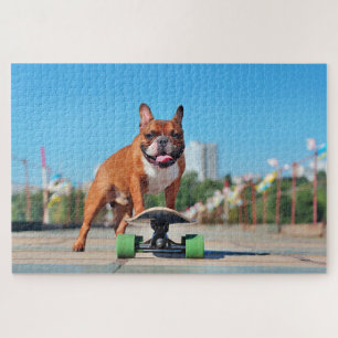 Cool French Bulldog Skateboarding Jigsaw Puzzle