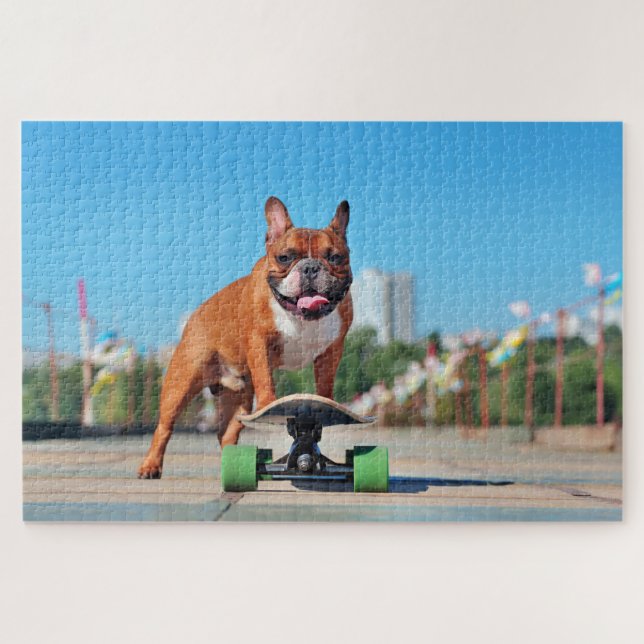 Cool French Bulldog Skateboarding Jigsaw Puzzle (Horizontal)
