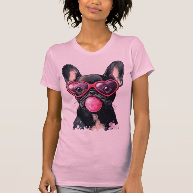 Cool French Bulldog T-Shirt – Dog with Heart Glass (Front)