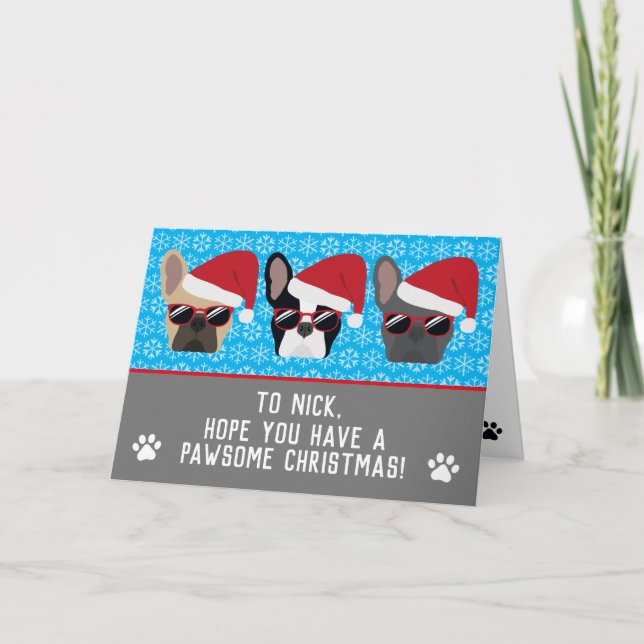 Cool French Bulldogs Christmas Card (Front)