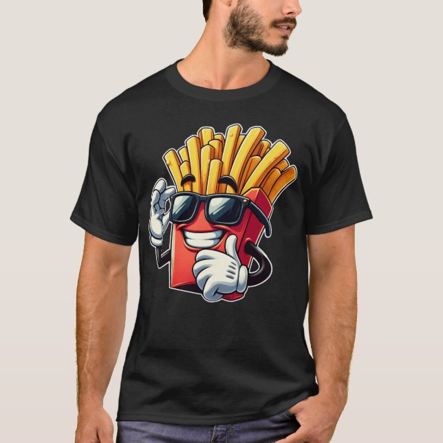 Cool Fries Cartoon Fast Food Sunglasses Cinema gir T-Shirt (Front)