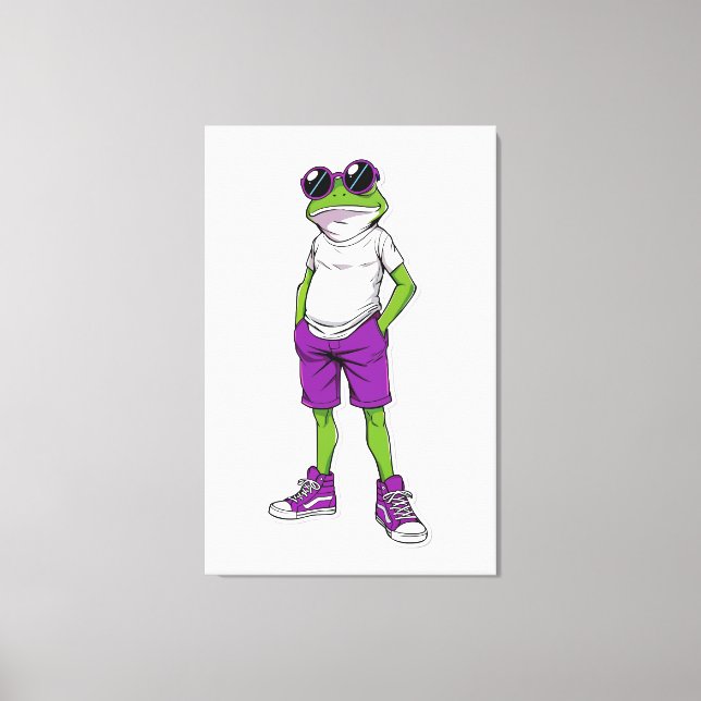 Cool Frog Canvas – Funny Glasses Frog Kids WallArt Print (Front)