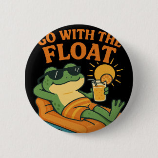 Cool Frog Relaxing on Float with Drink Button