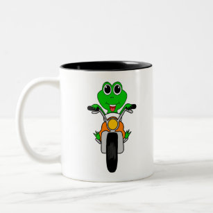 Cool Frog Riding A Motorcycle Cartoon Two-Tone Coffee Mug