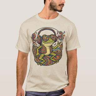 Cool Frog Wearing Headphones Aesthetic Retro Graph T-Shirt