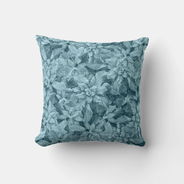 Cool Frosty Foliage-Turquoise  Throw Pillow (Front)