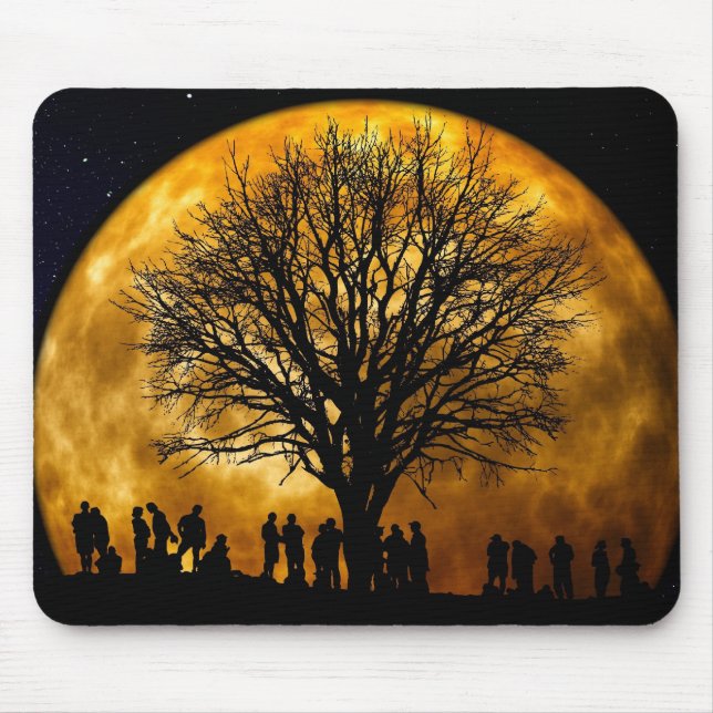 Cool Full Harvest Moon Tree Silhouette Gifts Mouse Pad (Front)