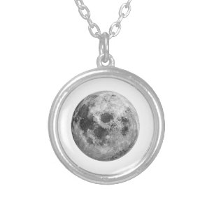 Cool Full Moon Graphic Space Astronomy Science Silver Plated Necklace