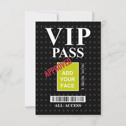 Cool fun black and white customizable VIP Pass… (Front)
